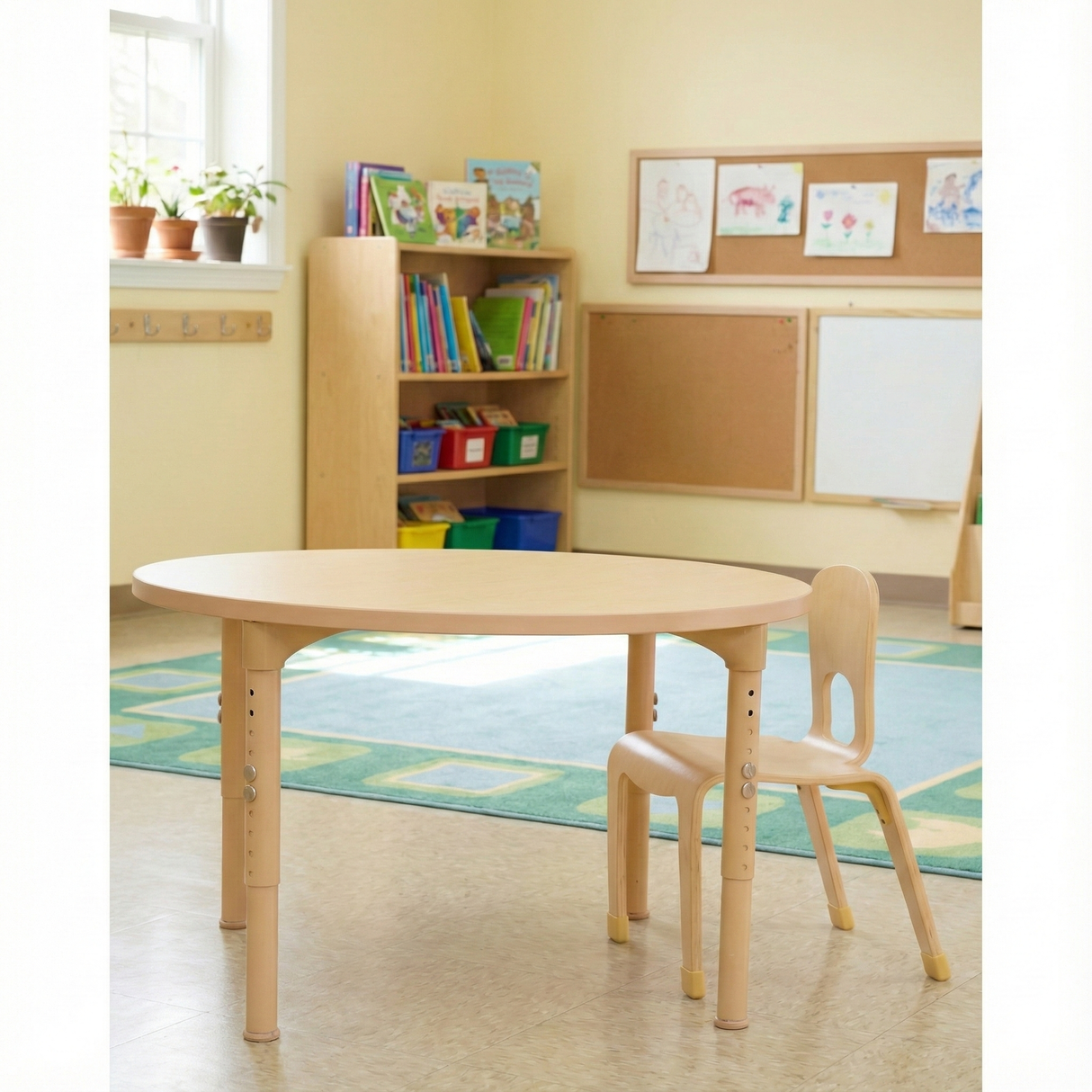 Round Adjustable Kids Classroom Table – 36" Diameter, 13" to 17" Height