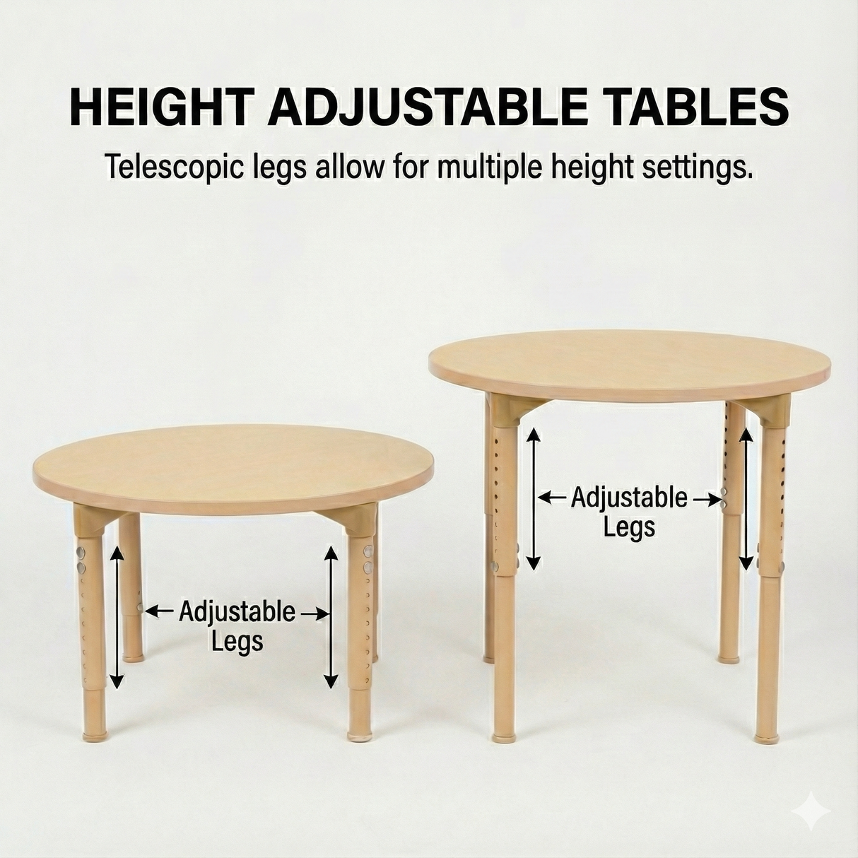 Round Adjustable Kids Table – 36" Diameter, 17" to 25" Height | Classroom, Montessori & Daycare Activity Table