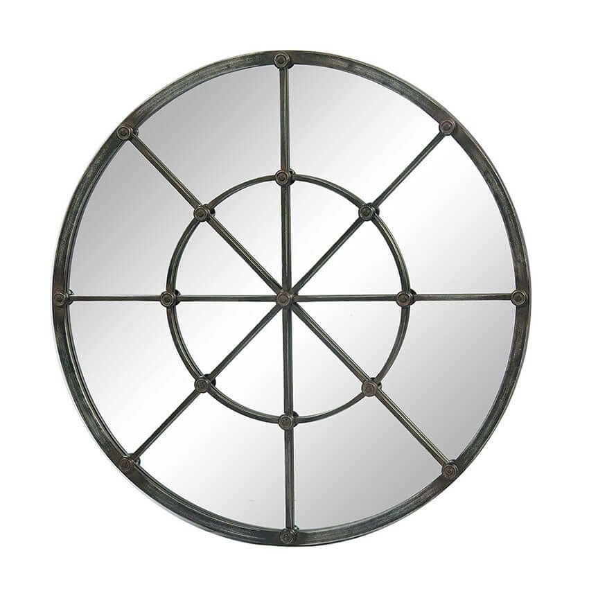 Round Industrial Grid Wall Mirror-Mirror-Parc Decor