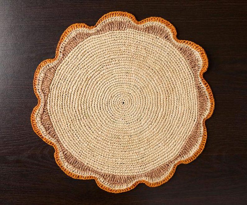 Round Raffia Woven Placemat - Handmade Crochet Style Table Mats for Garden Party Decor, Rustic Natural Fiber Dining Table Accessory-table tops-Parc Decor