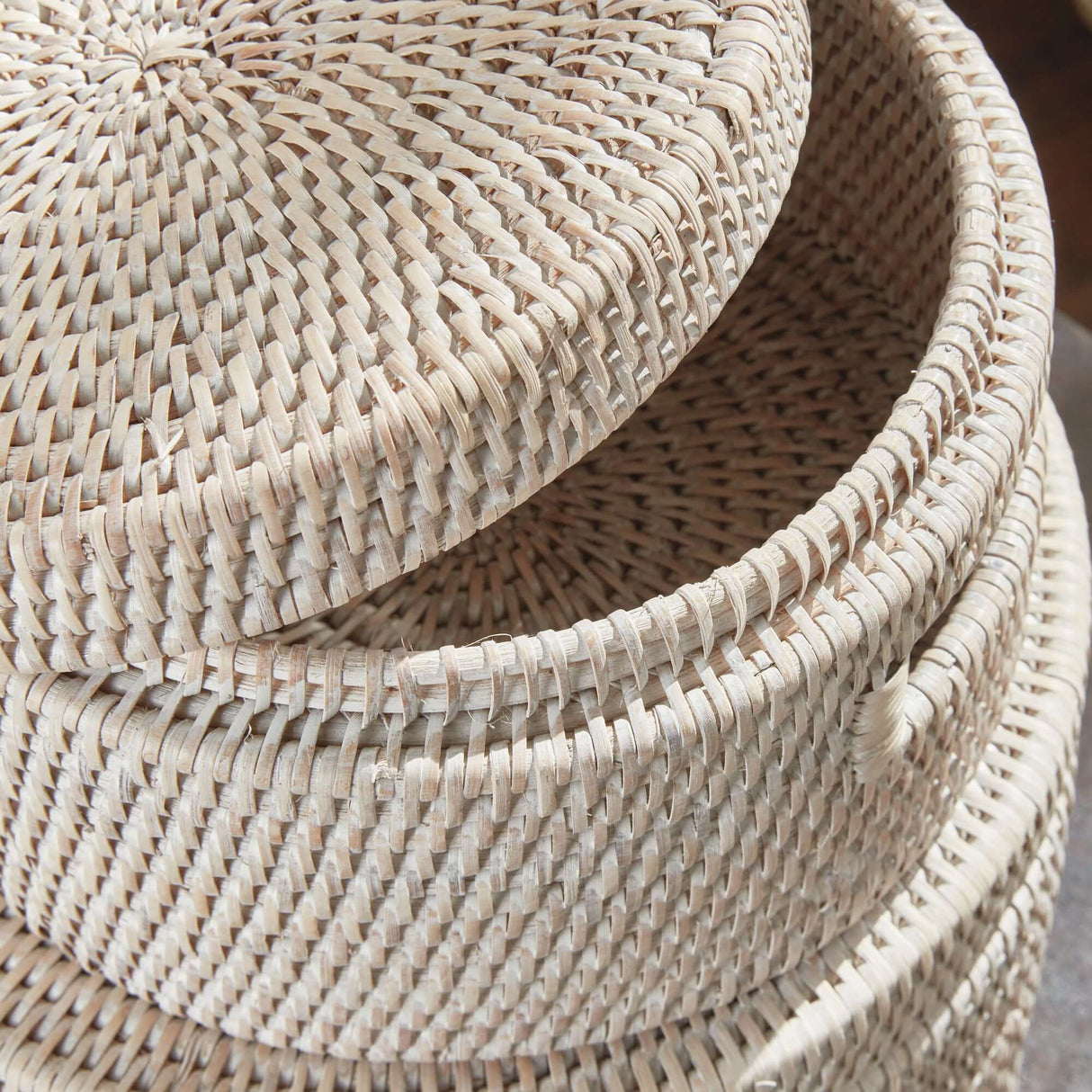 Round Rattan Storage Baskets with Lids (Set of 2)-Storage Baskets-Parc Decor