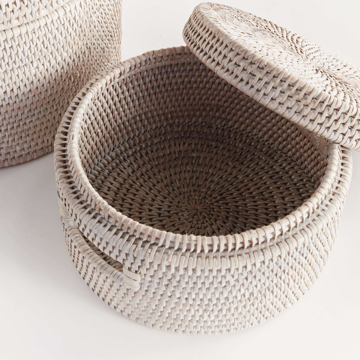 Round Rattan Storage Baskets with Lids (Set of 2)-Storage Baskets-Parc Decor