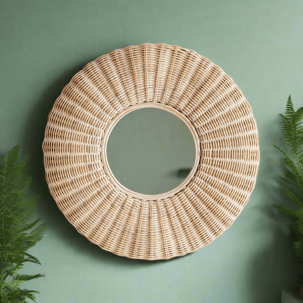 Round Woven Rattan Wall Mirror-Mirror-Parc Decor