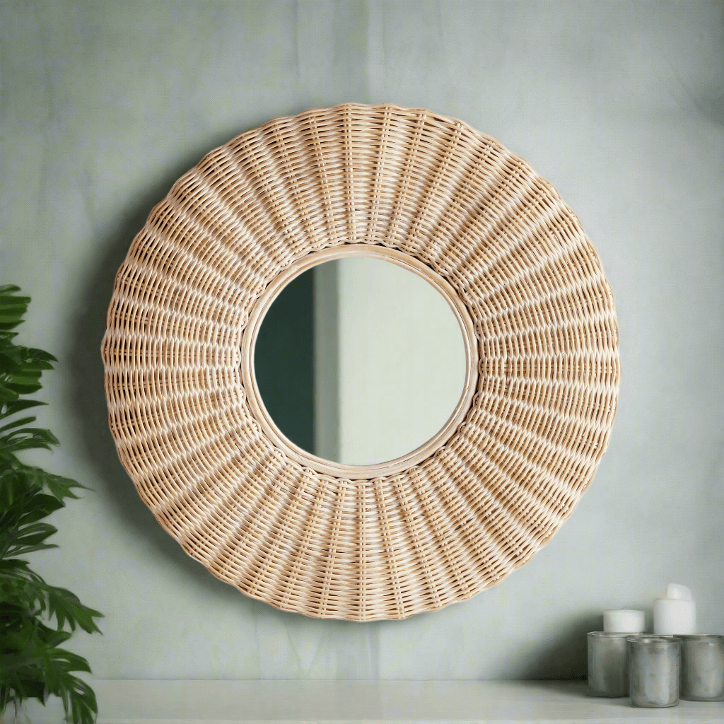 Round Woven Rattan Wall Mirror-Mirror-Parc Decor