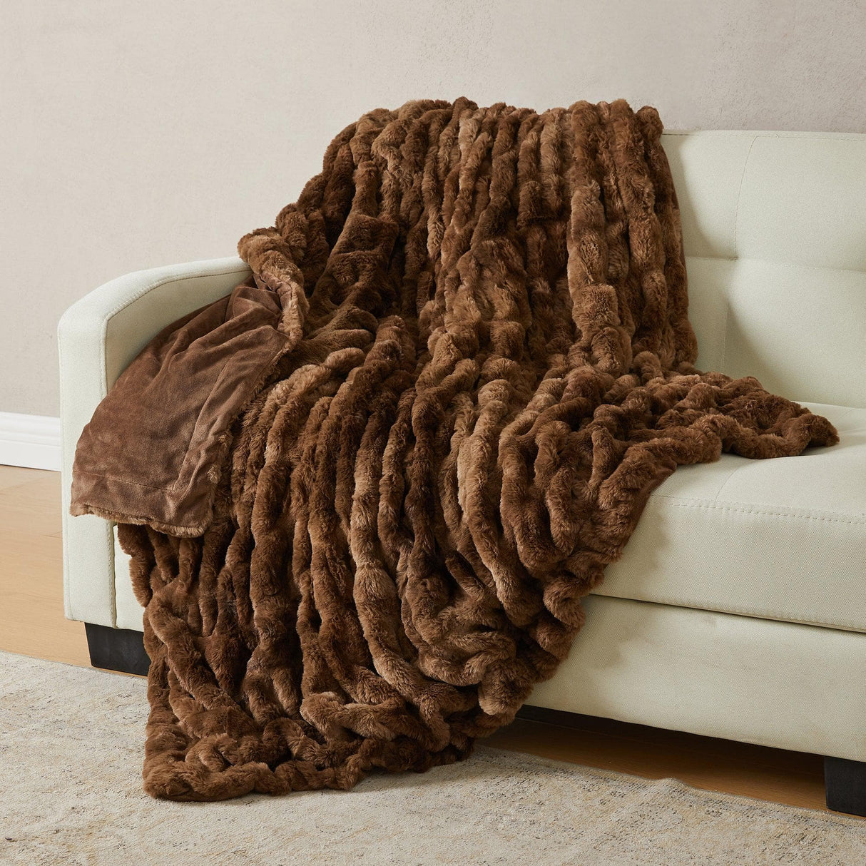 Ruched Faux Fur Throw Blanket - Alondra Collection-Blankets-Parc Decor