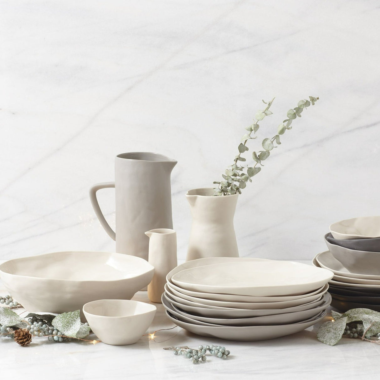 Rugueux Stoneware Carafe Pitcher in Pearl-Pitchers-Parc Decor