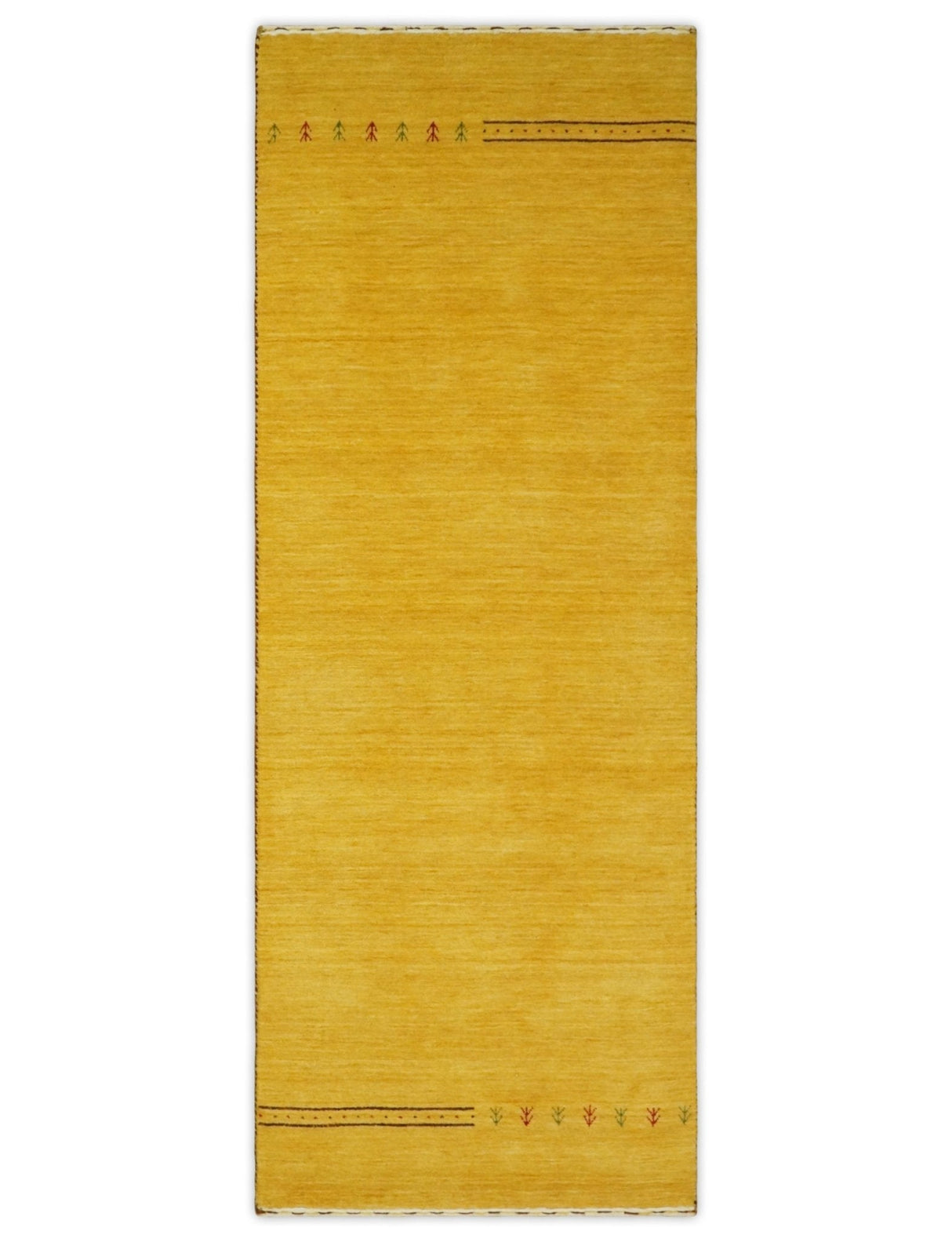 Runner Solid Gold Wool Hand Woven Modern Southwestern Tribal Lori Gabbeh Rug