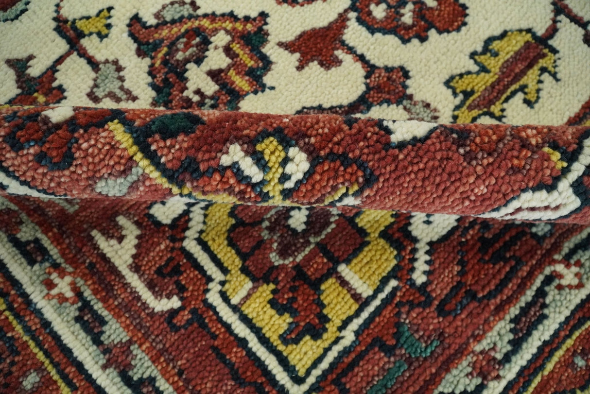 Rust And Ivory Traditional Medallion Hand Knotted Wool Area Rug