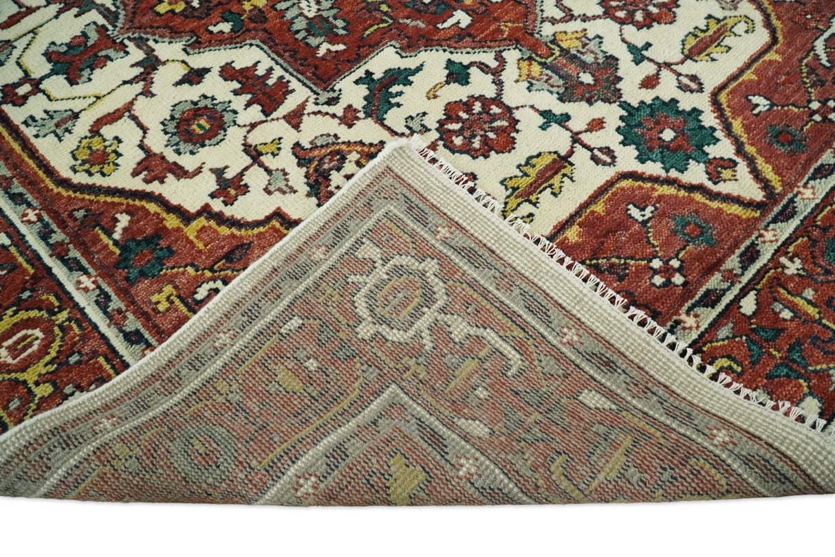 Rust And Ivory Traditional Medallion Hand Knotted Wool Area Rug