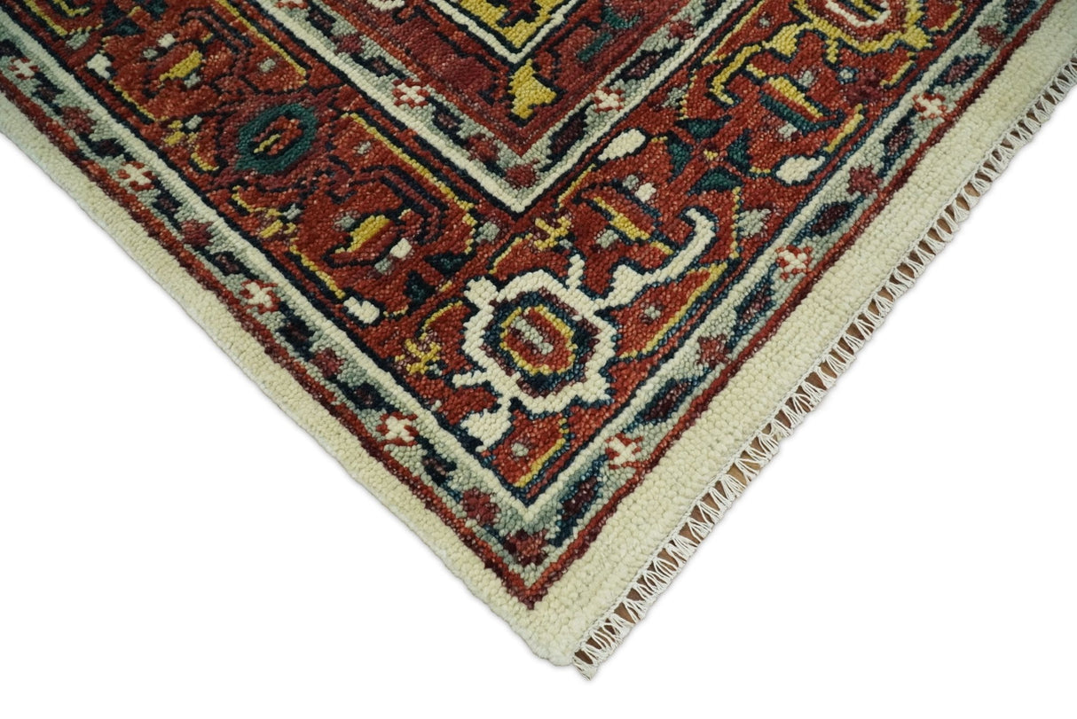 Rust And Ivory Traditional Medallion Hand Knotted Wool Area Rug
