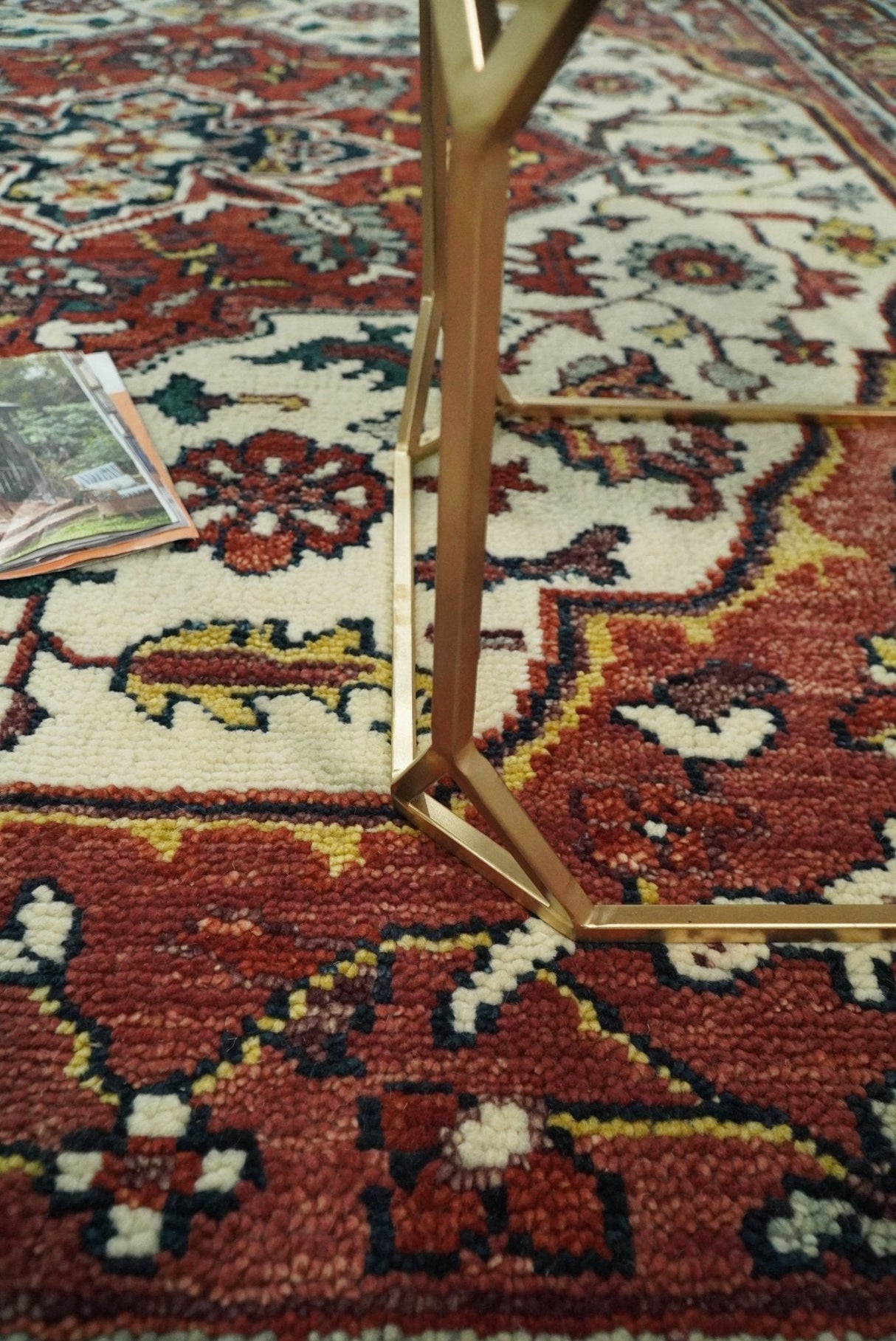 Rust And Ivory Traditional Medallion Hand Knotted Wool Area Rug