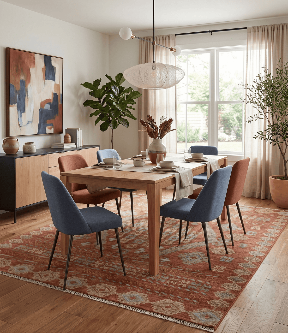Rust, Beige and Blue Hand knotted Traditional Multi Size Oriental wool Area Rug