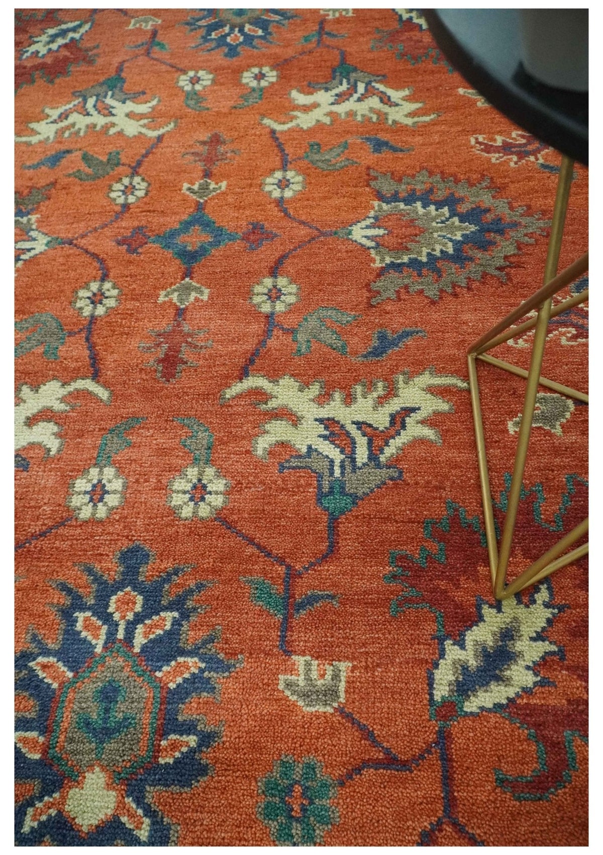 Rust, Blue and Beige Hand Knotted Oriental Oushak Multi Size wool Area Rug