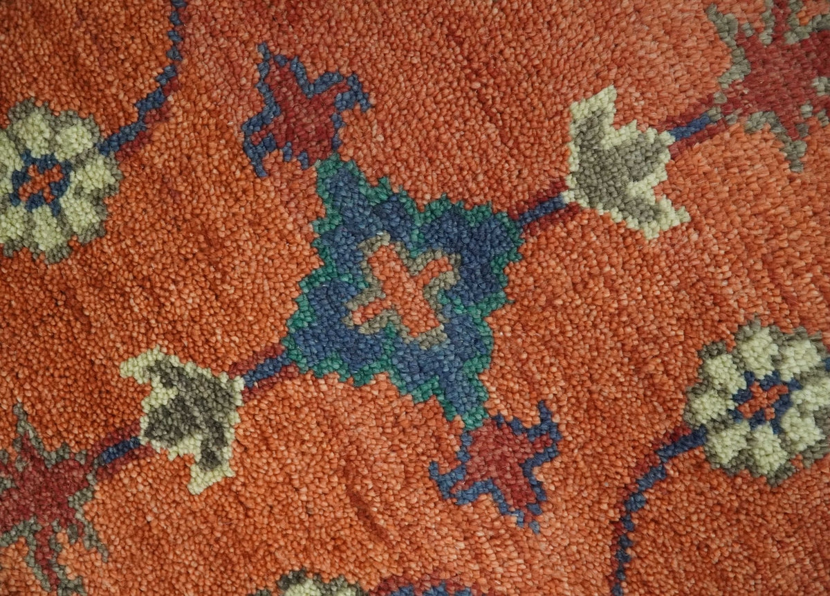 Rust, Blue and Beige Hand Knotted Oriental Oushak Multi Size wool Area Rug
