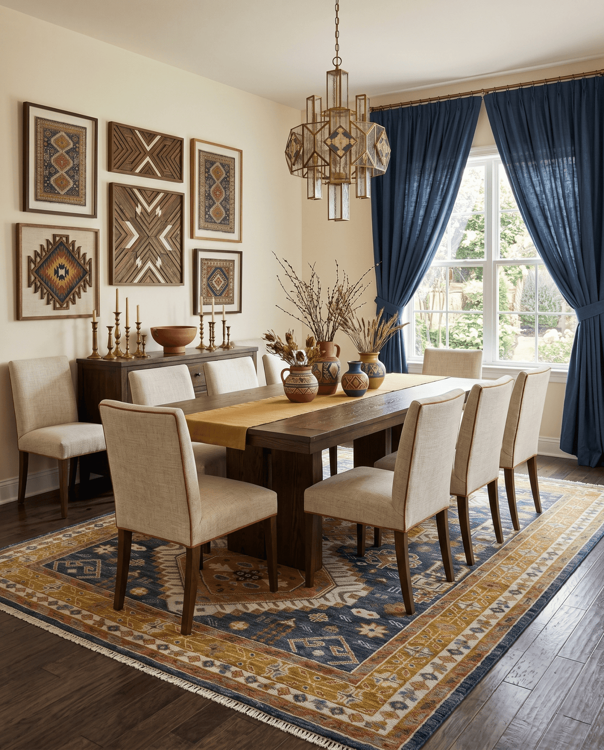 Rust, Gold and Blue Traditional Hand knotted Custom Made wool Area Rug