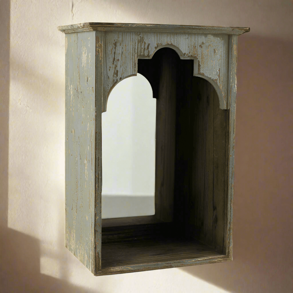 Rustic Arched Wall Niche with Mirror-Mirror-Parc Decor