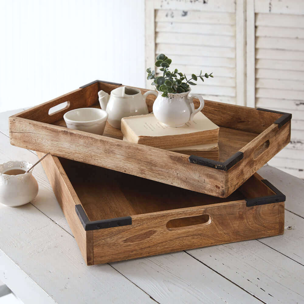 Rustic Mango Wood Serving Trays (Set of 2)-Serving Tray-Parc Decor