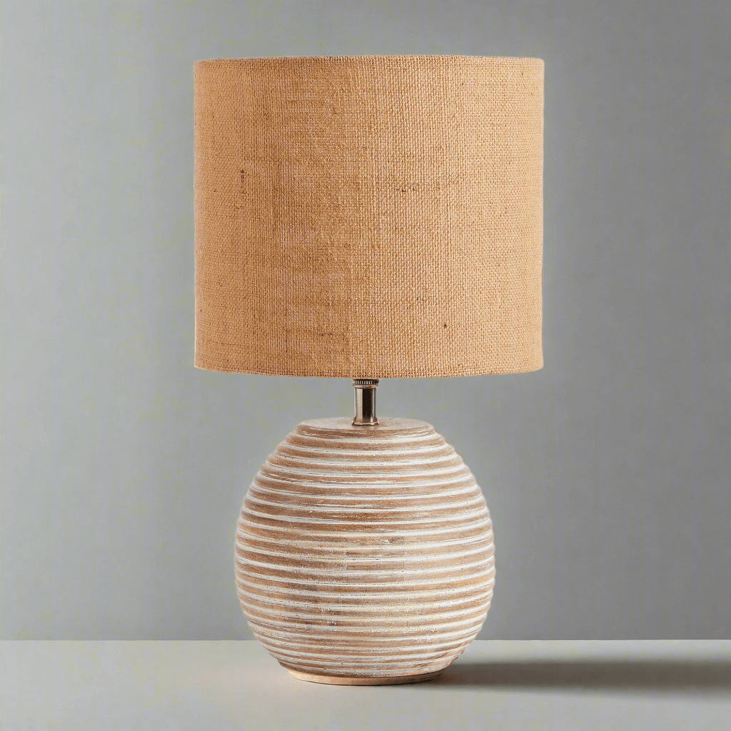 Rustic Mango Wood Table Lamp with Linen Shade-table lamp-Parc Decor