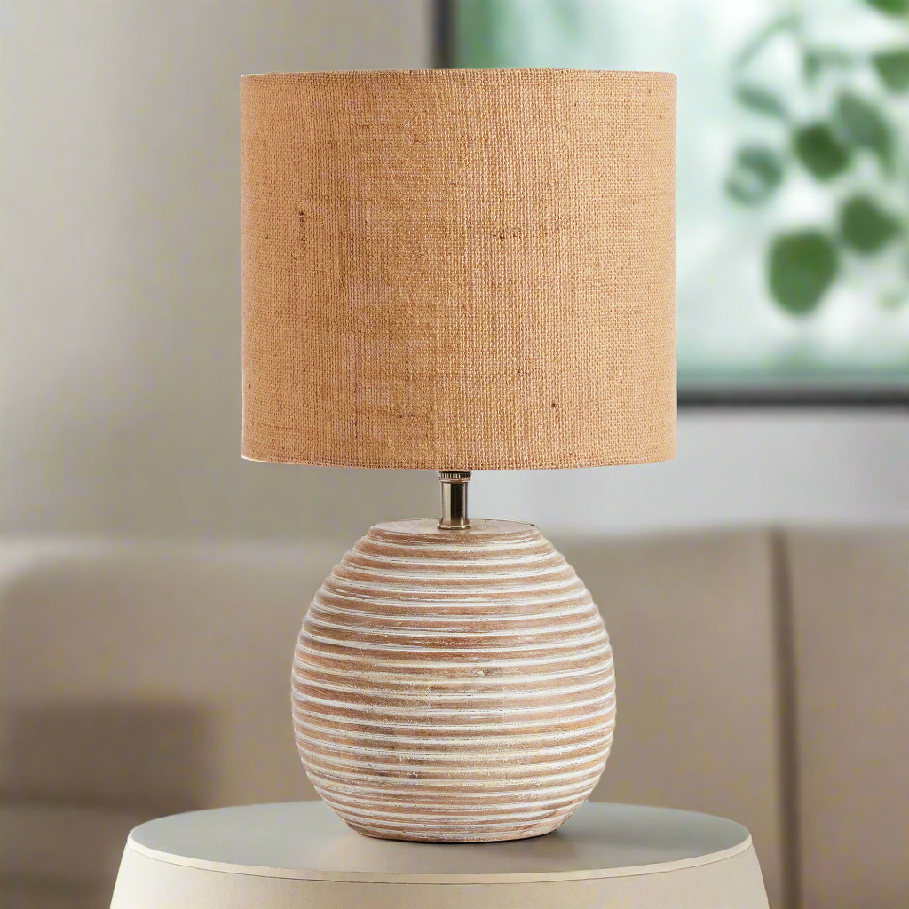 Rustic Mango Wood Table Lamp with Linen Shade-table lamp-Parc Decor