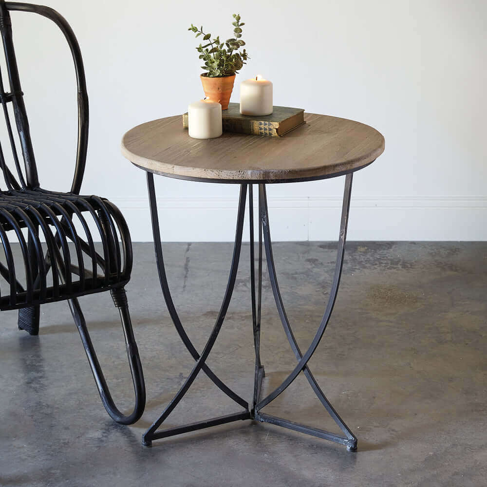 Rustic Metal and Wood Side Table-Home Decor-Parc Decor