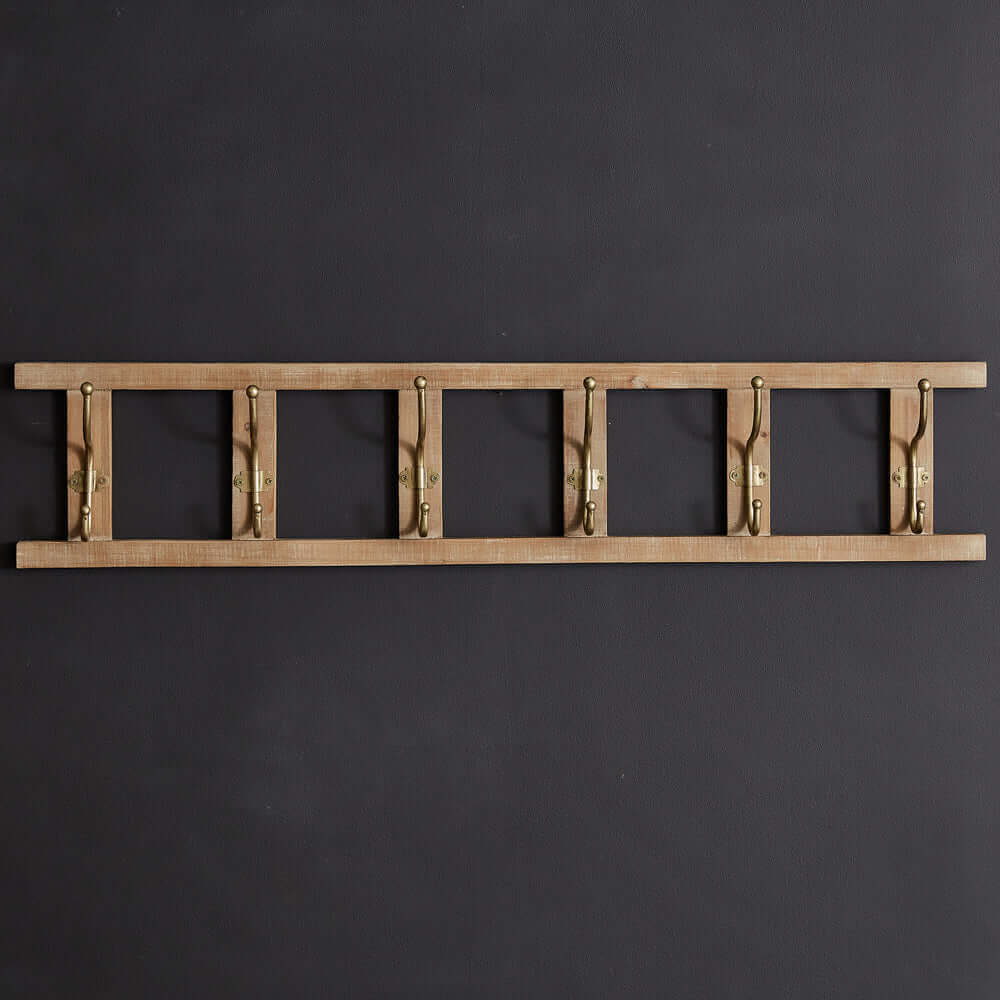 Rustic Wooden Ladder Six Hook Wall Rack-Wall Decor-Parc Decor