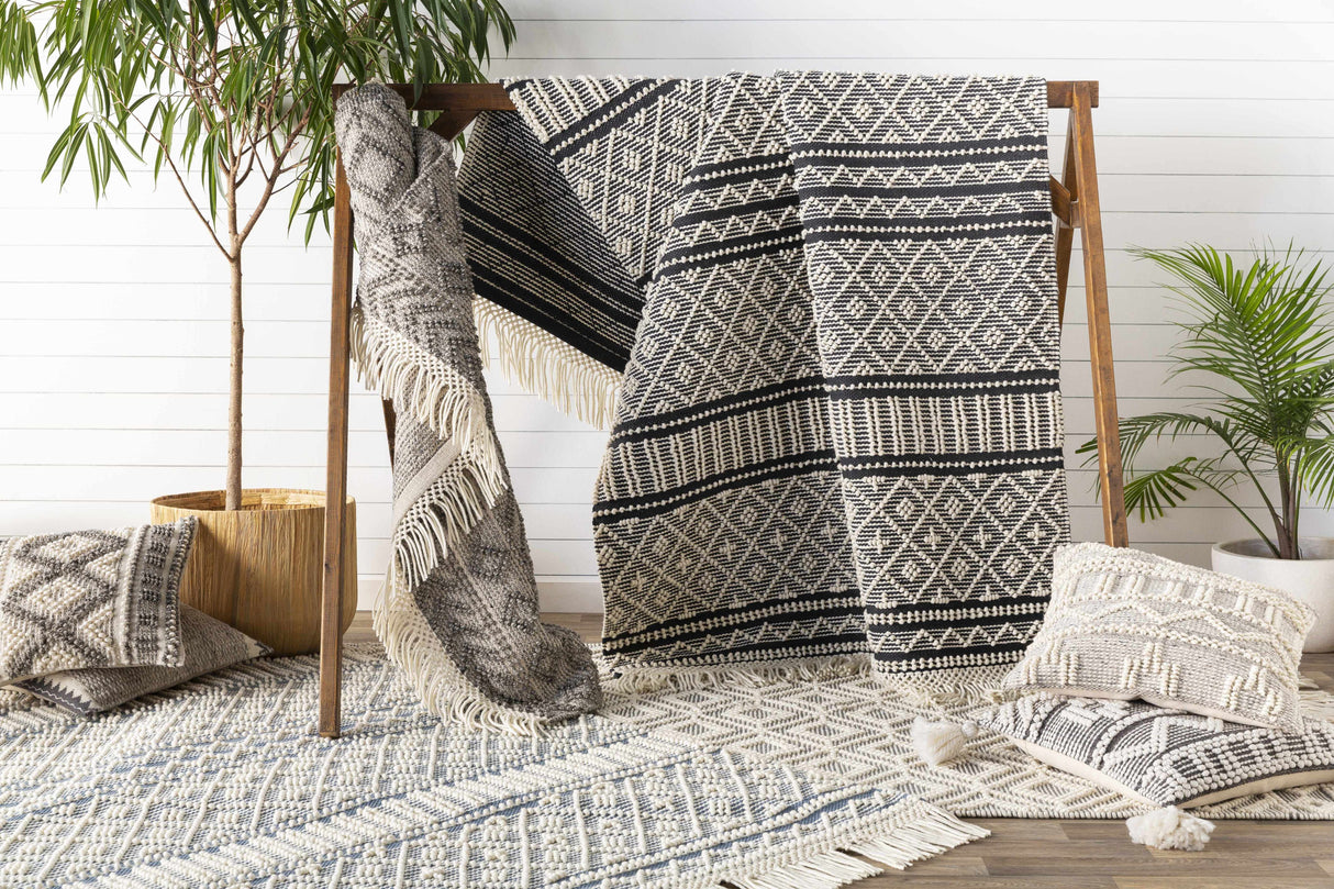 Sagamore Cream Trellis Wool&Cotton Throw Pillow-Throw Pillows-Parc Decor