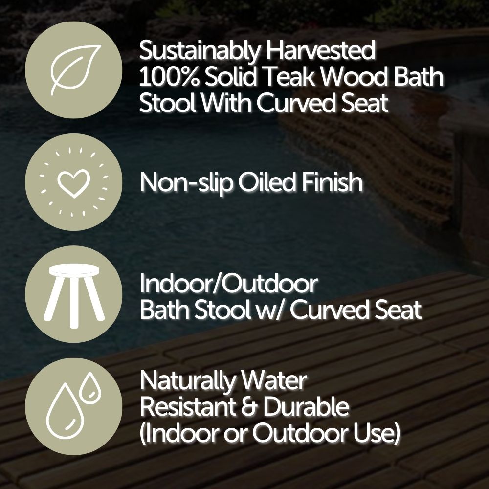 Salem Teak Shower and Bath Stool with Curved Seat-Stool-Parc Decor