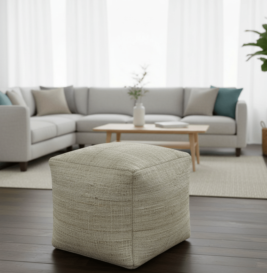 Sand Boho Farmhouse Natural Brown and Beige Jute Pouf