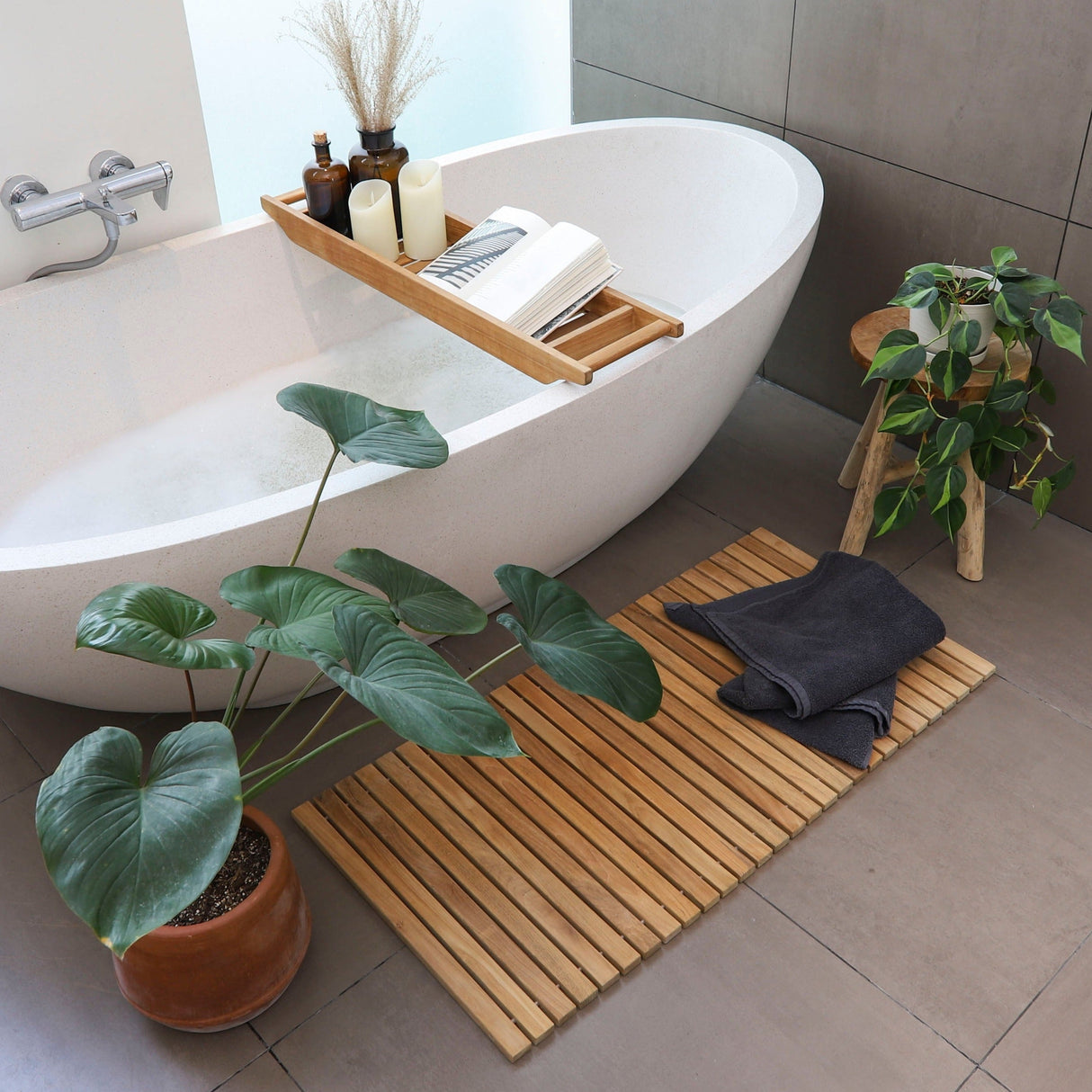 Sandpoint Natural Teak Shower and Bath String Mat 40″ x 20″