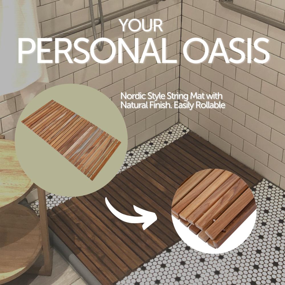 Sandpoint Natural Teak Shower and Bath String Mat-Bath Mat-Parc Decor