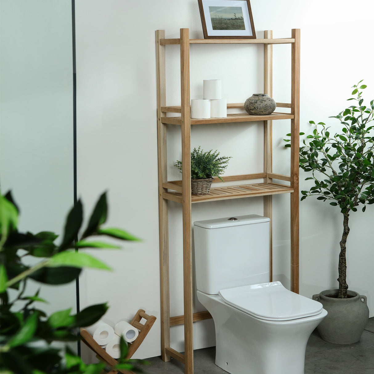 Savannah Natural Teak Bathroom Indoor/Outdoor Toilet Storage Rack-Bench-Parc Decor