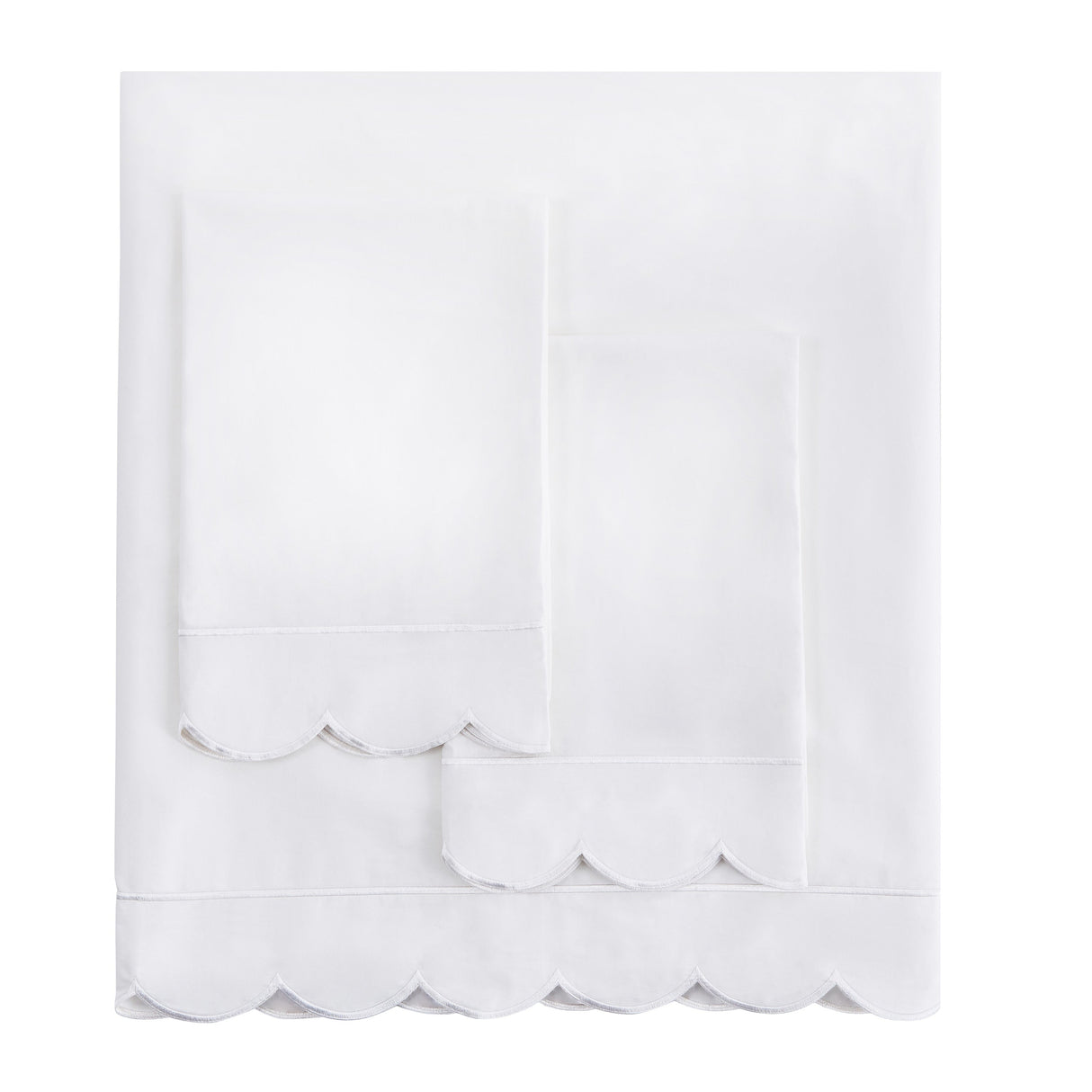 Scallop Frame Embroidered Cotton Percale Sheet Set-Sheets-Parc Decor