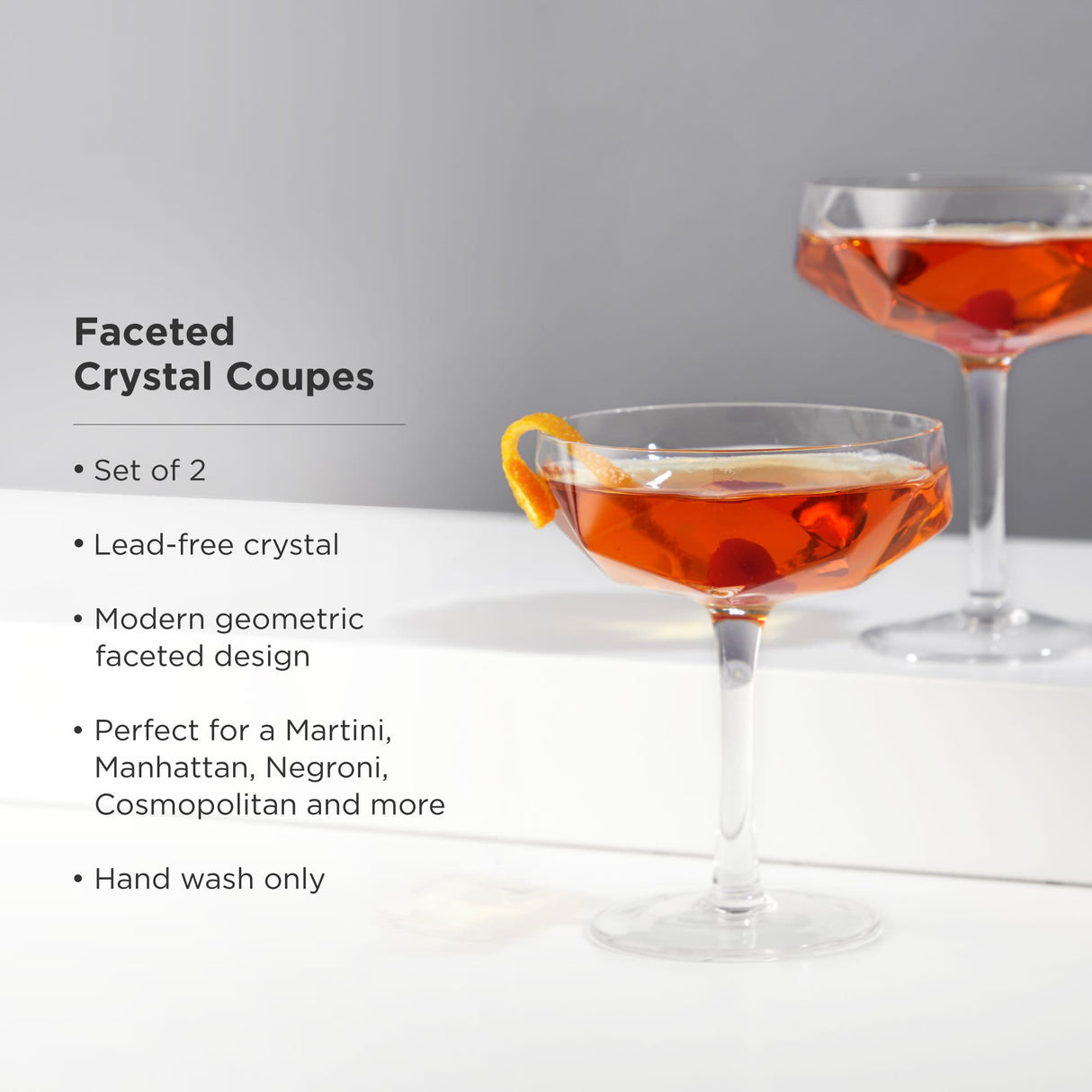 Seneca Faceted Coupe Glasses Set of 2-product_type::stemmed_cocktail_glasses-Parc Decor
