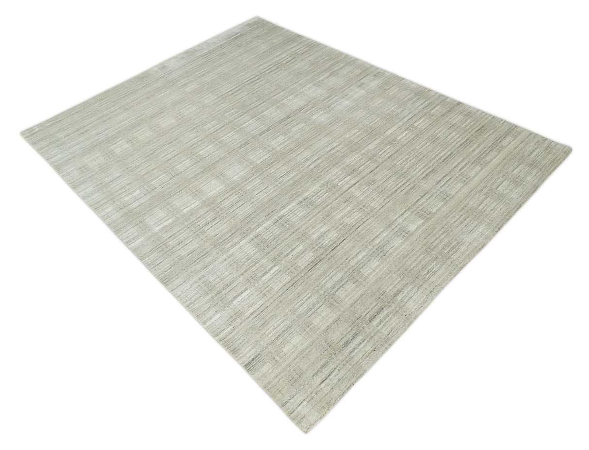 Shaded Beige 8x10 Hand Made Blended Wool Flatwoven Area Rug
