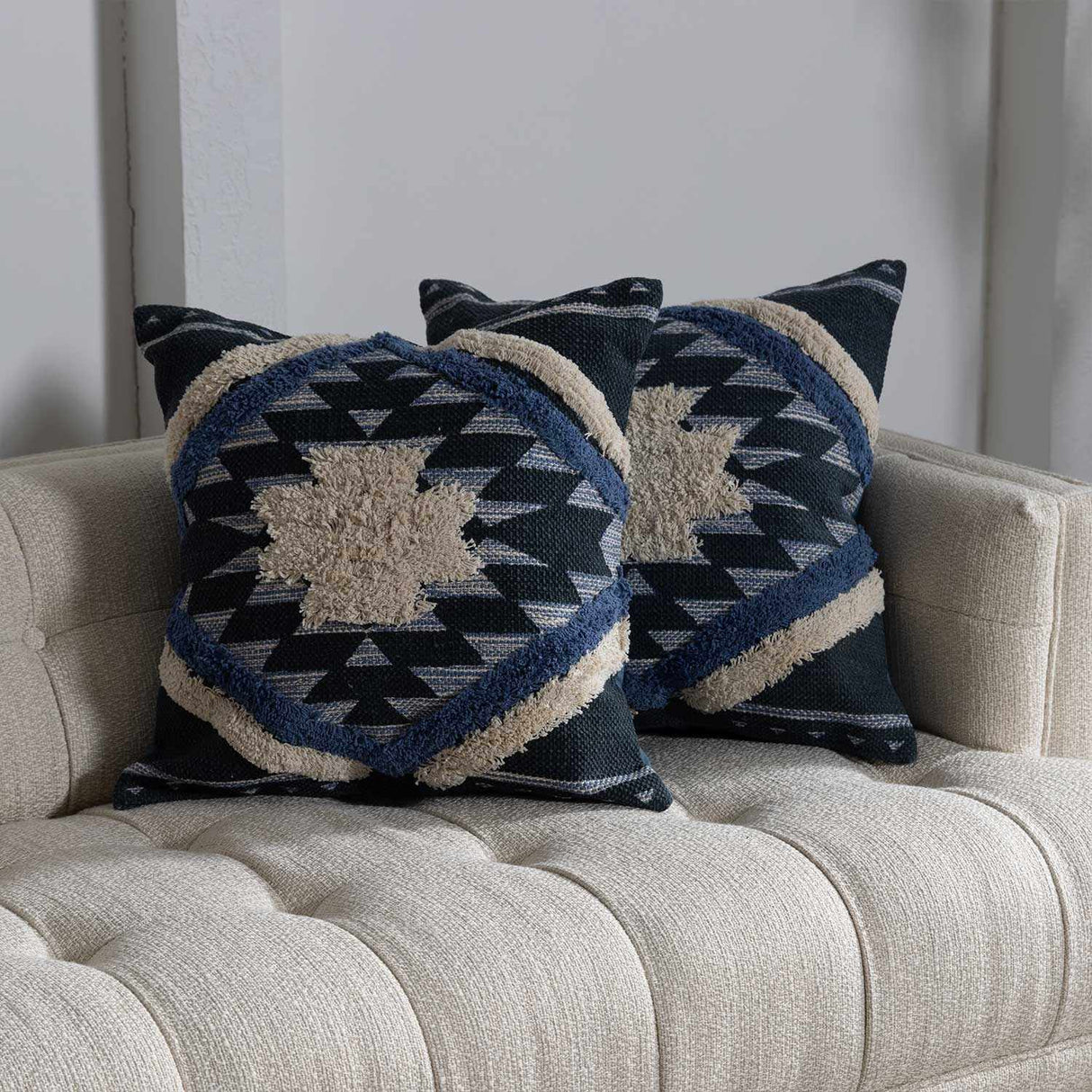 Shepardsville Navy Kilim Pattern Throw Pillow-Throw Pillows-Parc Decor