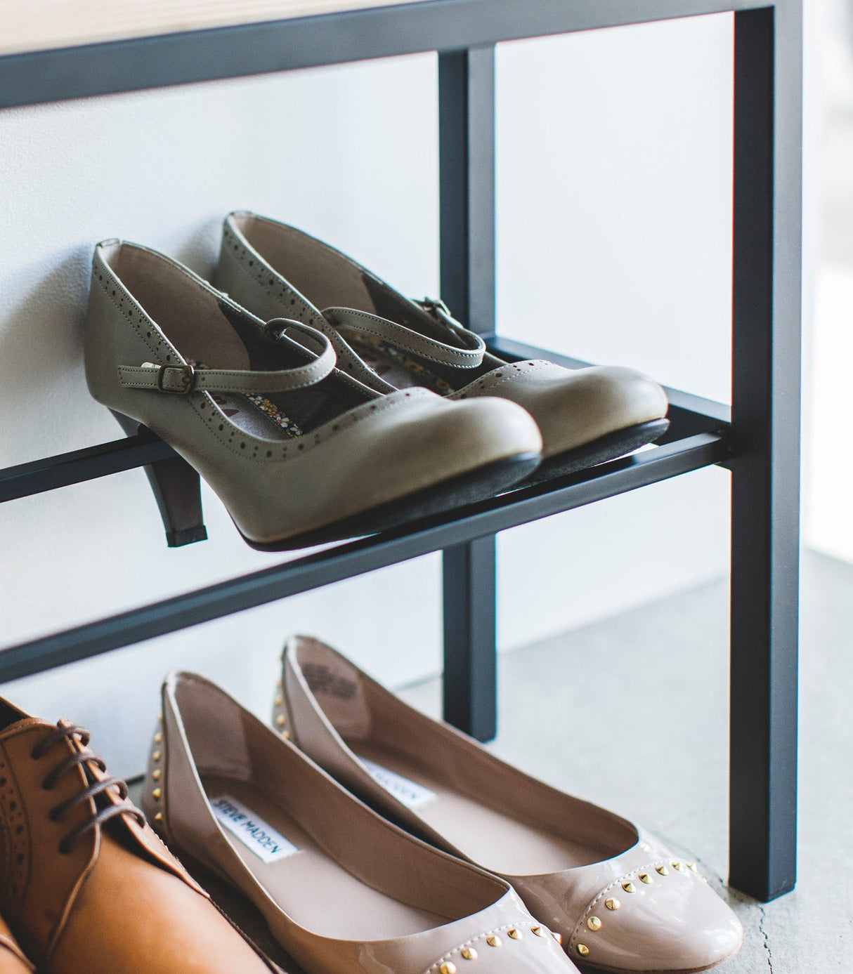 Shoe Organizer & Bench (18" H) - Steel + Wood-Shoe Rack-Parc Decor