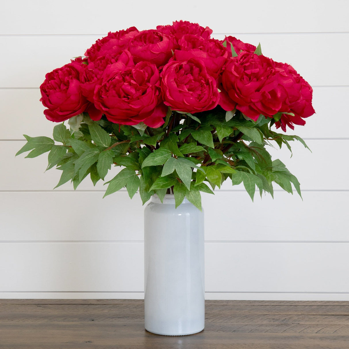 Signature Collection 20” Peony Artificial Arrangement in White Glass Vase-Arrangement-Parc Decor