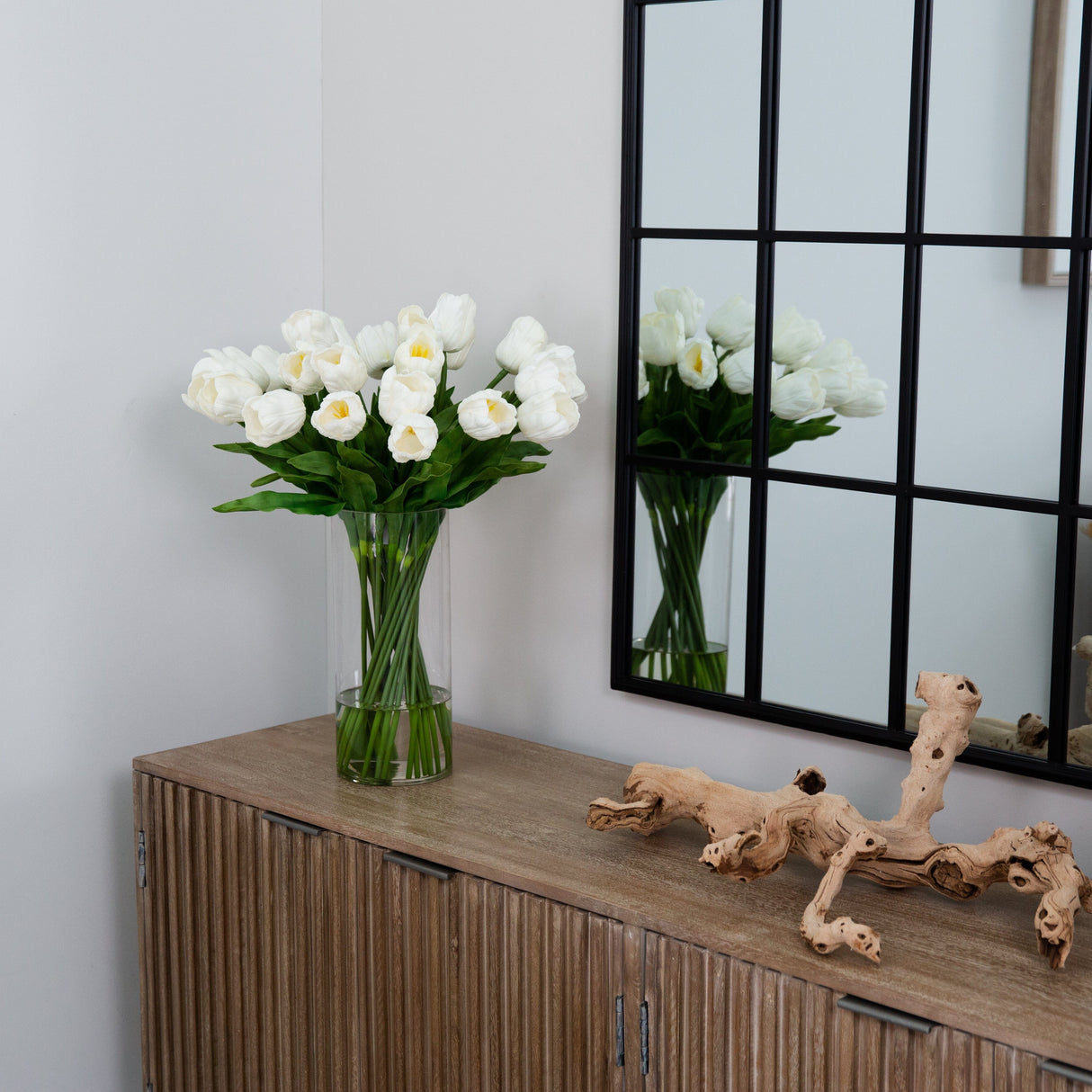 Signature Collection 26” Giant Tulip Artificial Arrangement in Glass Vase-Arrangement-Parc Decor