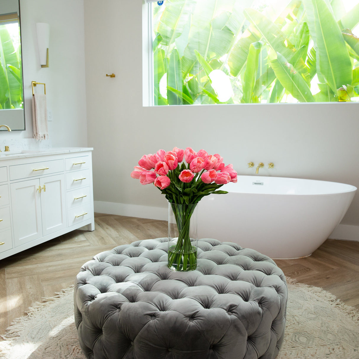 Signature Collection 26” Giant Tulip Artificial Arrangement in Glass Vase-Arrangement-Parc Decor