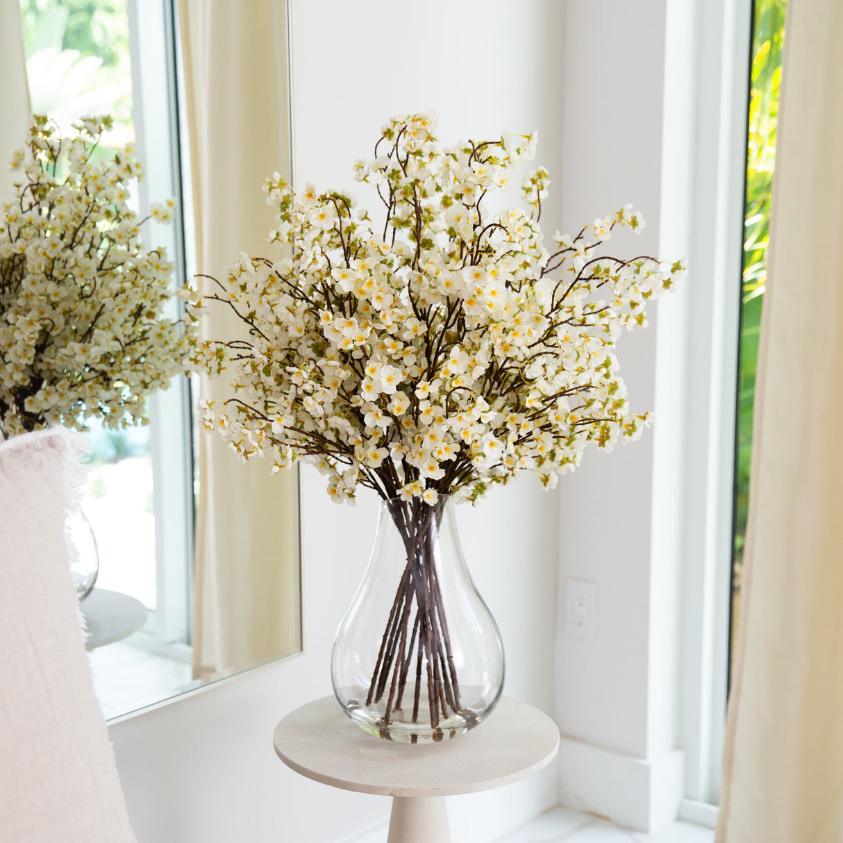 Signature Collection 27” Giant Cherry Blossom Artificial Arrangement in Glass Vase-Arrangement-Parc Decor