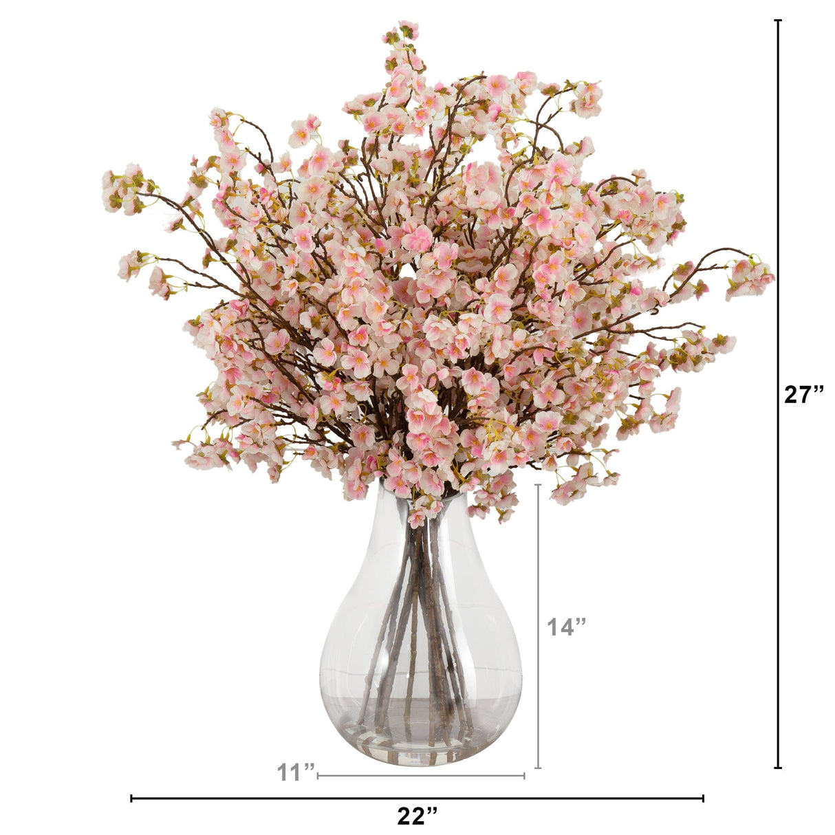 Signature Collection 27” Giant Cherry Blossom Artificial Arrangement in Glass Vase-Arrangement-Parc Decor
