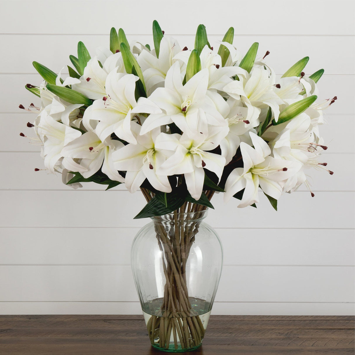 Signature Collection 29” Lily Artificial Arrangement in Glass Vase-Arrangement-Parc Decor