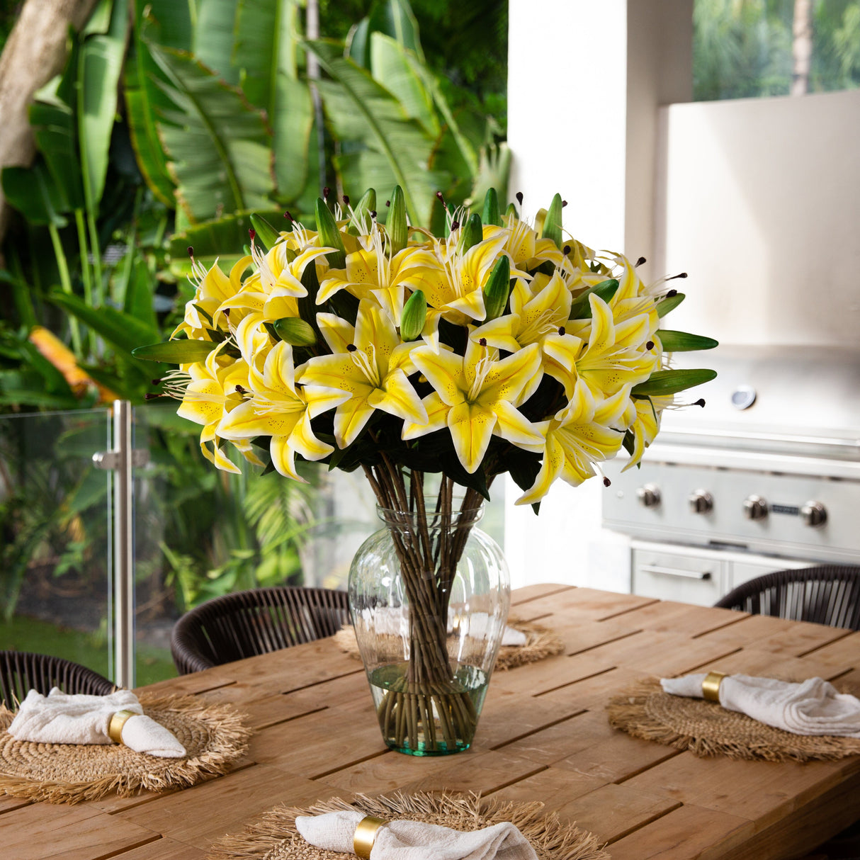 Signature Collection 29” Lily Artificial Arrangement in Glass Vase-Arrangement-Parc Decor