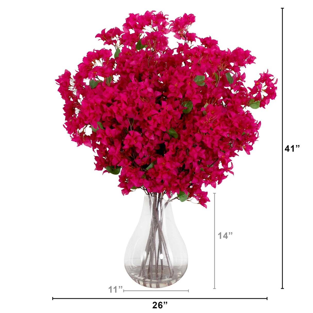 Signature Collection 41” Giant Bougainvillea Artificial Arrangement in Glass Vase-Arrangement-Parc Decor