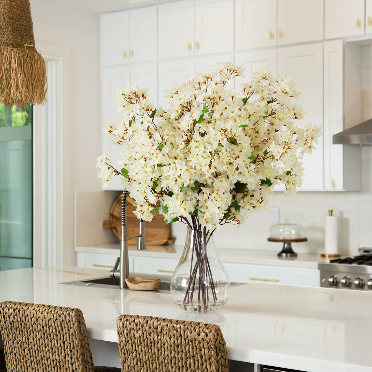 Signature Collection 41” Giant Bougainvillea Artificial Arrangement in Glass Vase-Arrangement-Parc Decor