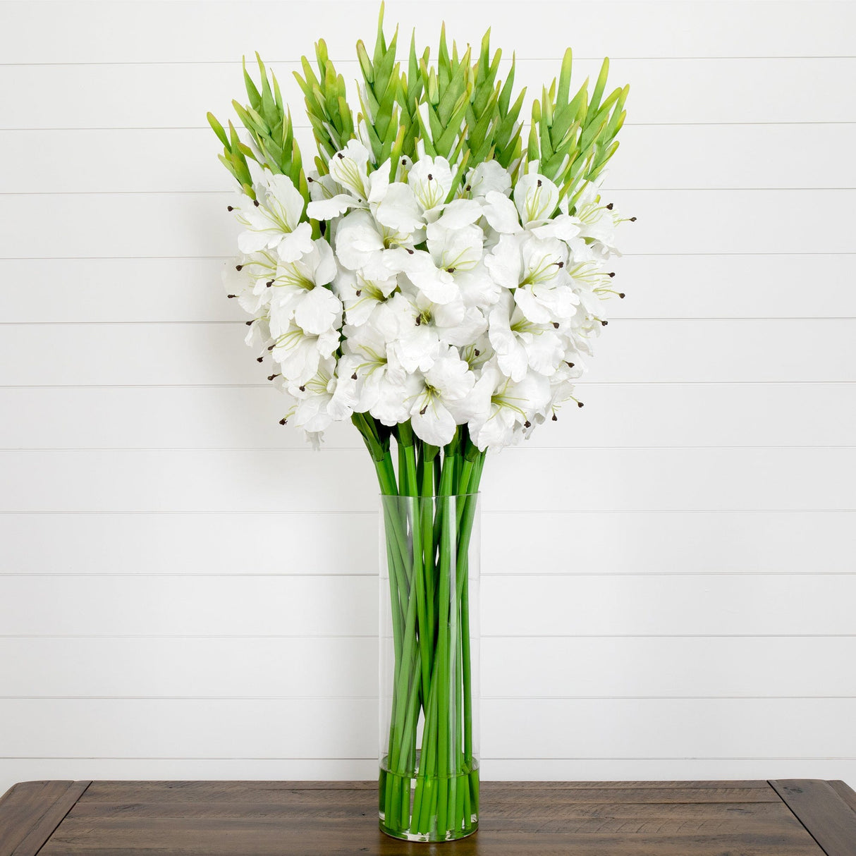 Signature Collection 44” Gladiola Artificial Arrangement in Glass Vase-Arrangement-Parc Decor