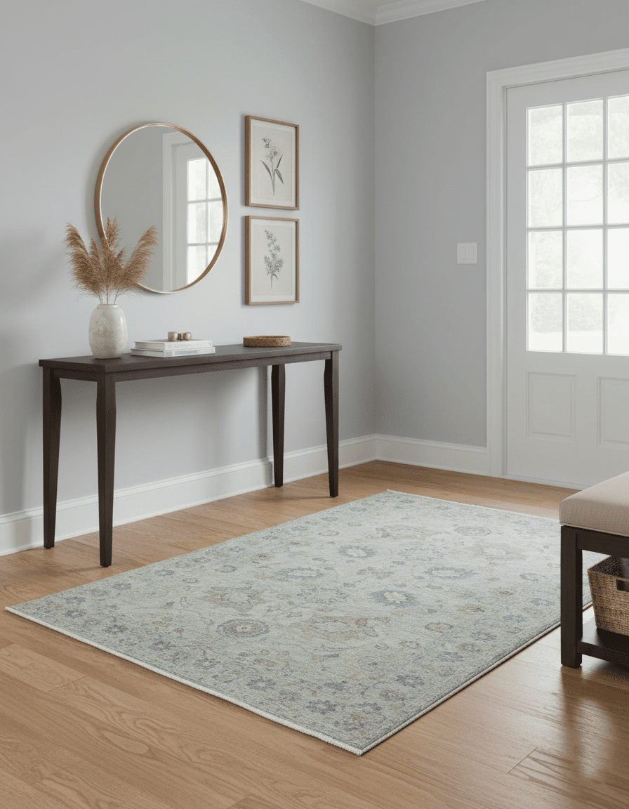 Silver And Beige Traditional Design Hand Knotted 4x5.6 Wool Area Rug