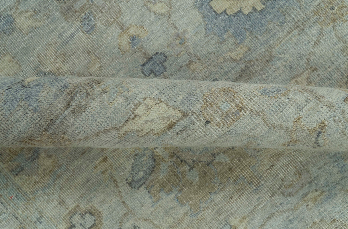 Silver And Beige Traditional Design Hand Knotted 4x5.6 Wool Area Rug
