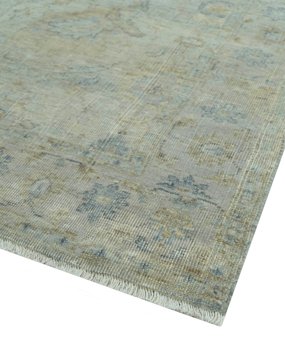 Silver And Beige Traditional Design Hand Knotted 4x5.6 Wool Area Rug
