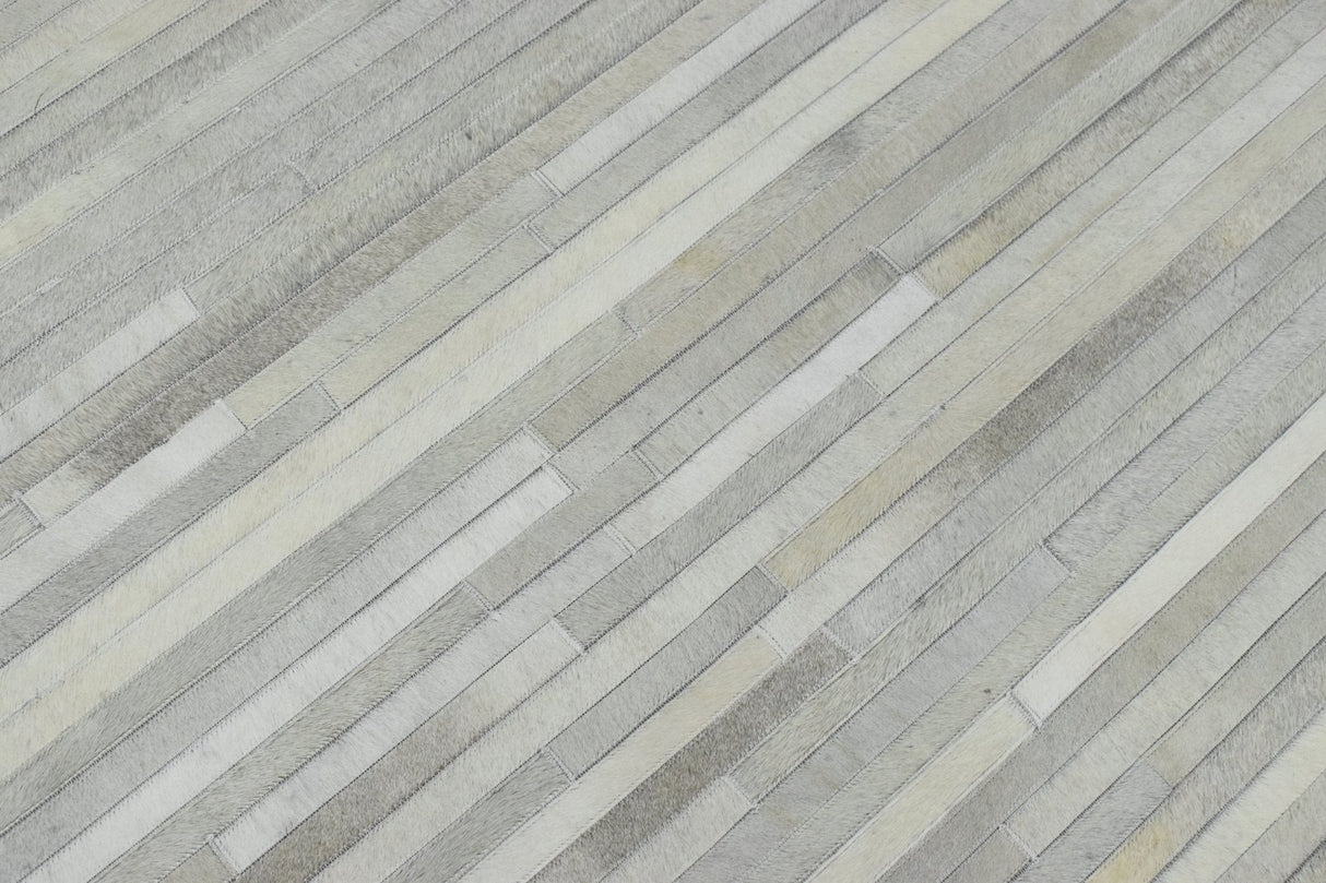 Silver And Ivory Handmade 5x8 Genuine Leather Area Rug